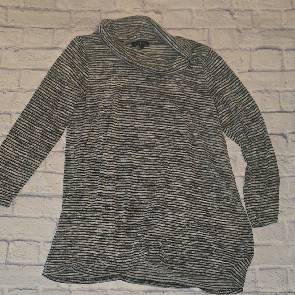 Derek Heart Black and White Striped Cowl Neck Sweater